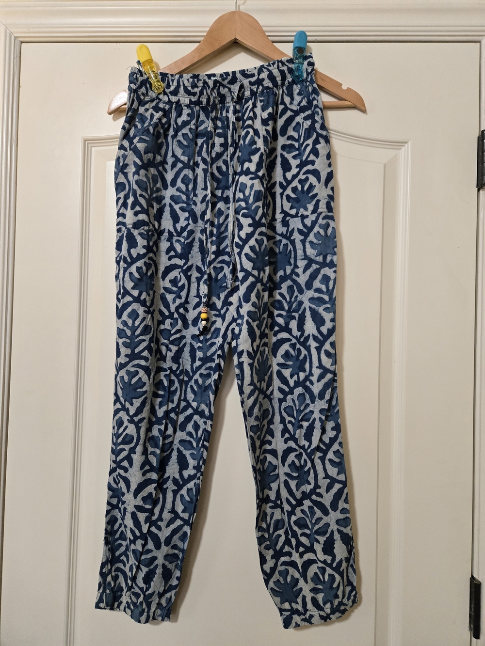 blue island Navy & Blue Printed Wide-Leg Elastic Waist Flowy Pants 100% Cotton